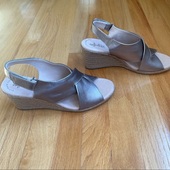Clarks Collection Lafley Elaine Wedge Sandal in Pewter Leather size 9M - Picture 6 of 9